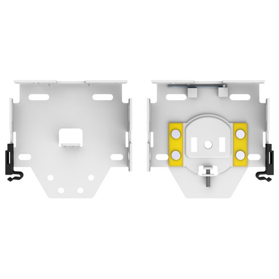 Close-up of leveling adjustment screw on 4-inch fascia installation bracket